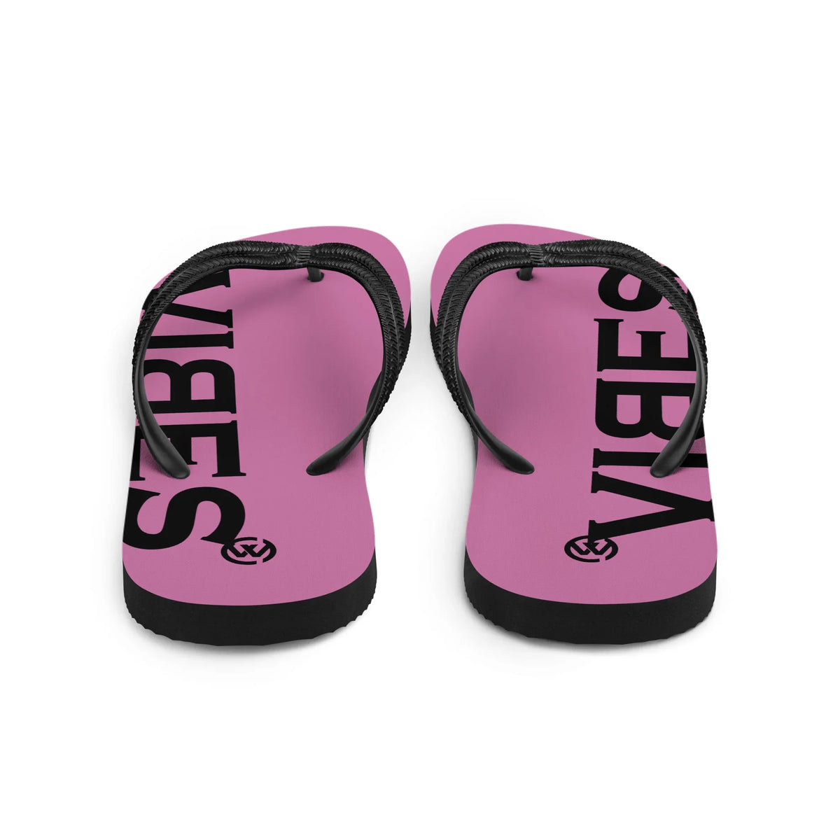 Rosa CREWILD Flip-Flops mit schwarzem VIBES-Schriftzug und schwarzen Riemen