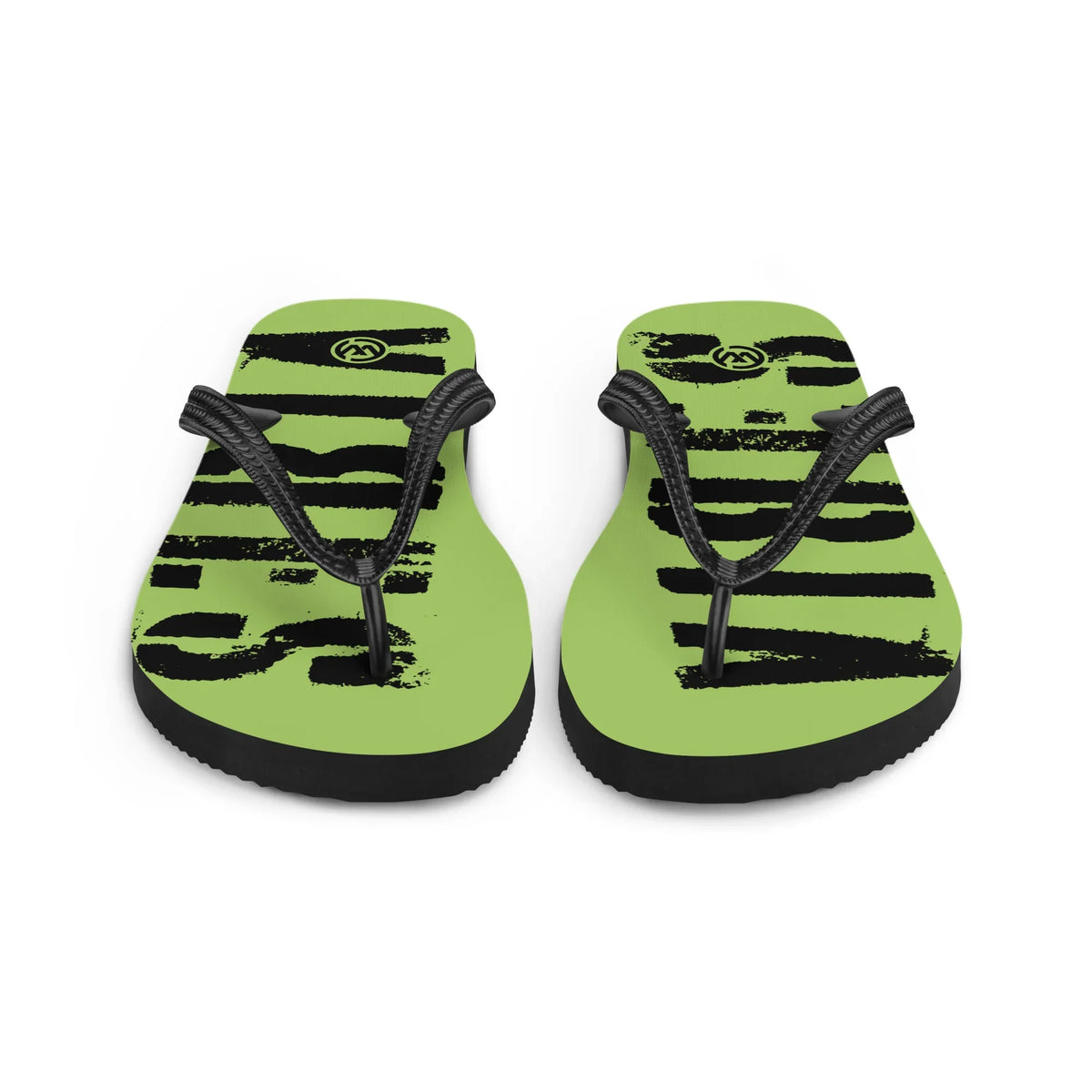 Grüne CREWILD Flip-Flops mit schwarzem Grafikprint und schwarzen Riemen