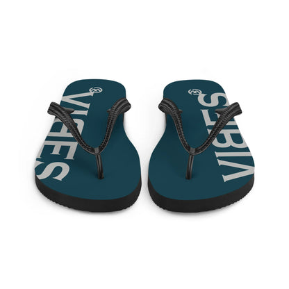 Blaue CREWILD Flip-Flops mit silbernem VIBES-Schriftzug