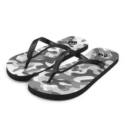 CREWILD Flip-Flops mit grauem Camouflage-Muster und schwarzen Riemen