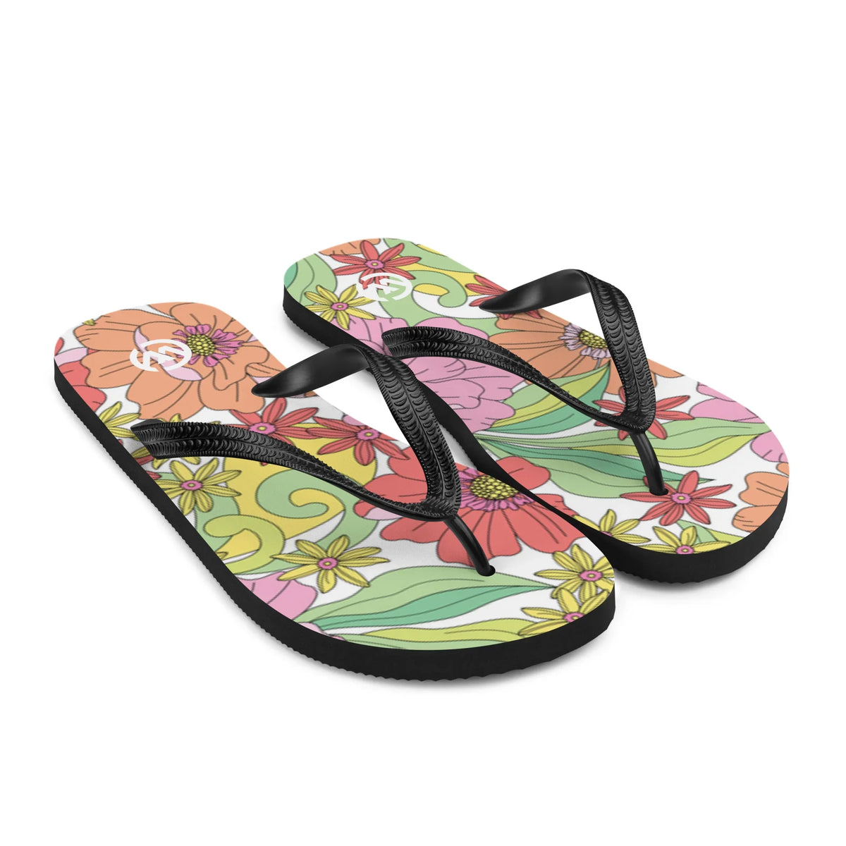 CREWILD Flip-Flops mit buntem Blumenmuster in Rosa, Gelb und Grün