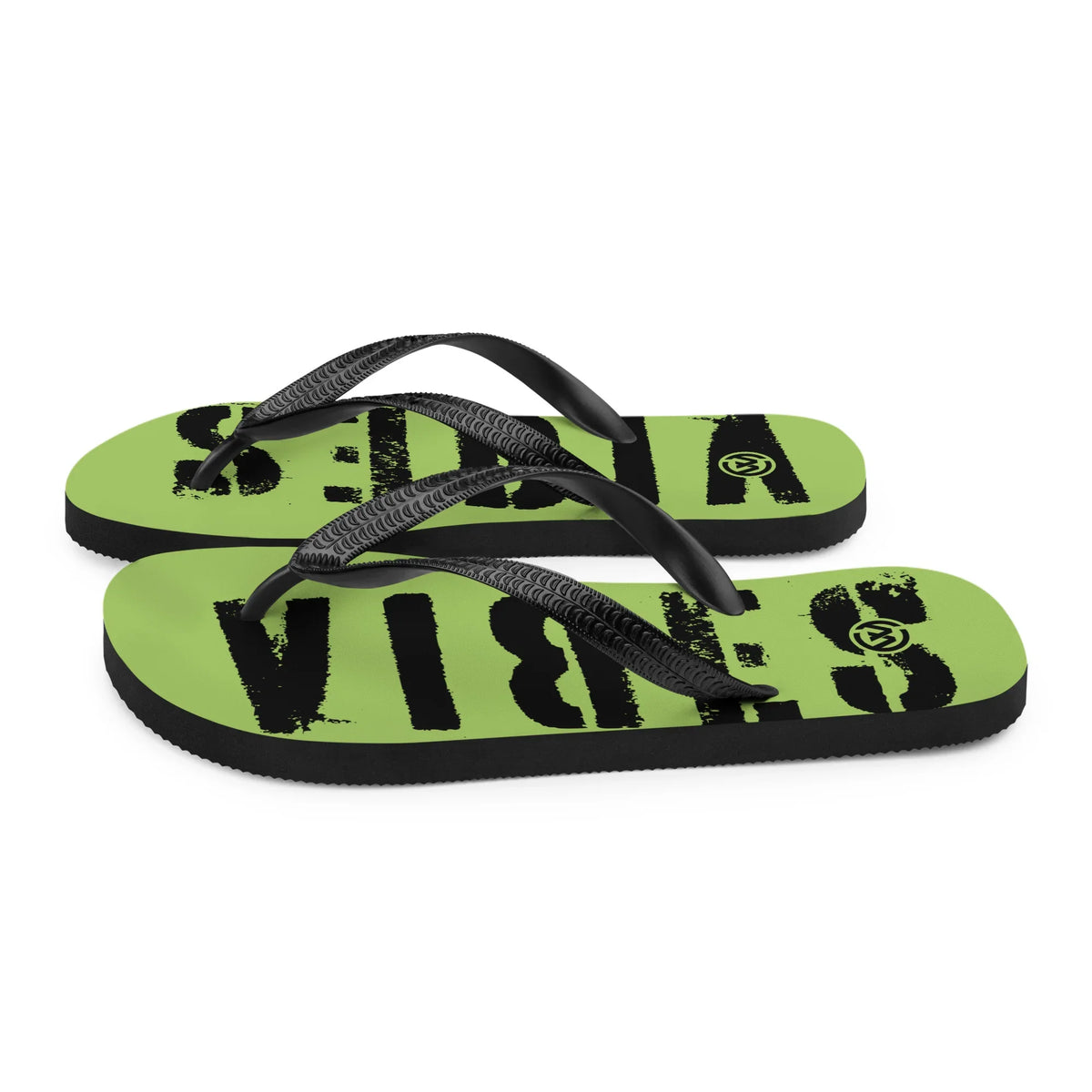 Grüne CREWILD Flip-Flops mit schwarzem Riemen und VIBES-Schriftzug