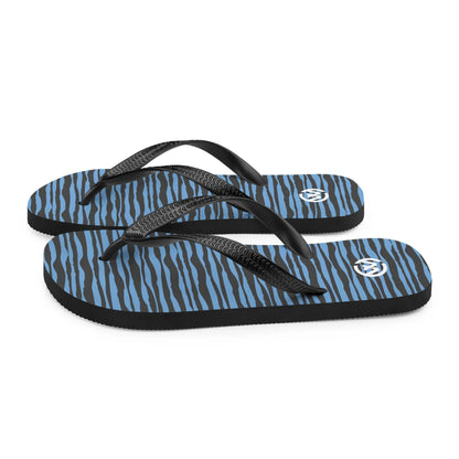 CREWILD Flip-Flops mit blau-schwarzem Wellenmuster und schwarzen Riemen