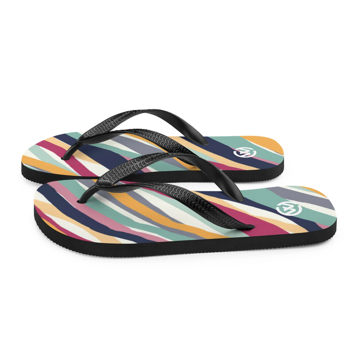 Bunte CREWILD Flip-Flops mit mehrfarbigem Streifenmuster und schwarzem Riemen