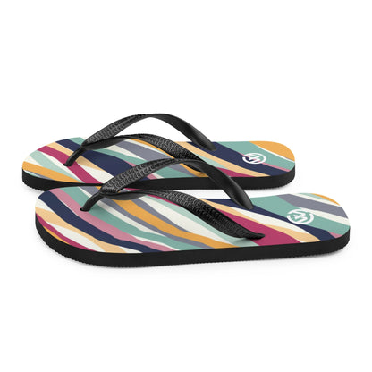 Bunte CREWILD Flip-Flops mit mehrfarbigem Streifenmuster und schwarzem Riemen