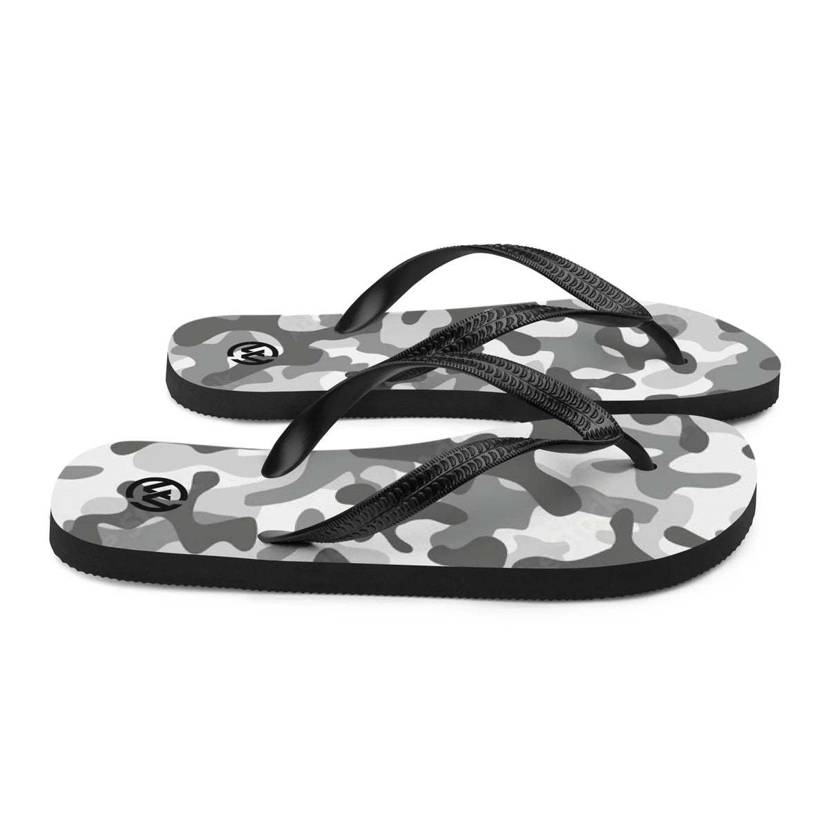 CREWILD Flip-Flops mit grauem Camouflage-Muster und schwarzen Riemen