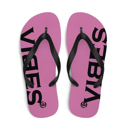 Pinke CREWILD Flip-Flops mit schwarzem Riemen und schwarzem VIBES-Schriftzug