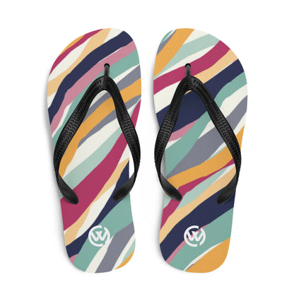 CREWILD Flip-Flops mit buntem Wellenmuster in verschiedenen Farben und schwarzem Riemen