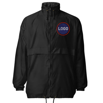 Schwarze Unisex Windjacke von CREWILD mit kreisförmigem Logo-Stick auf der Brust