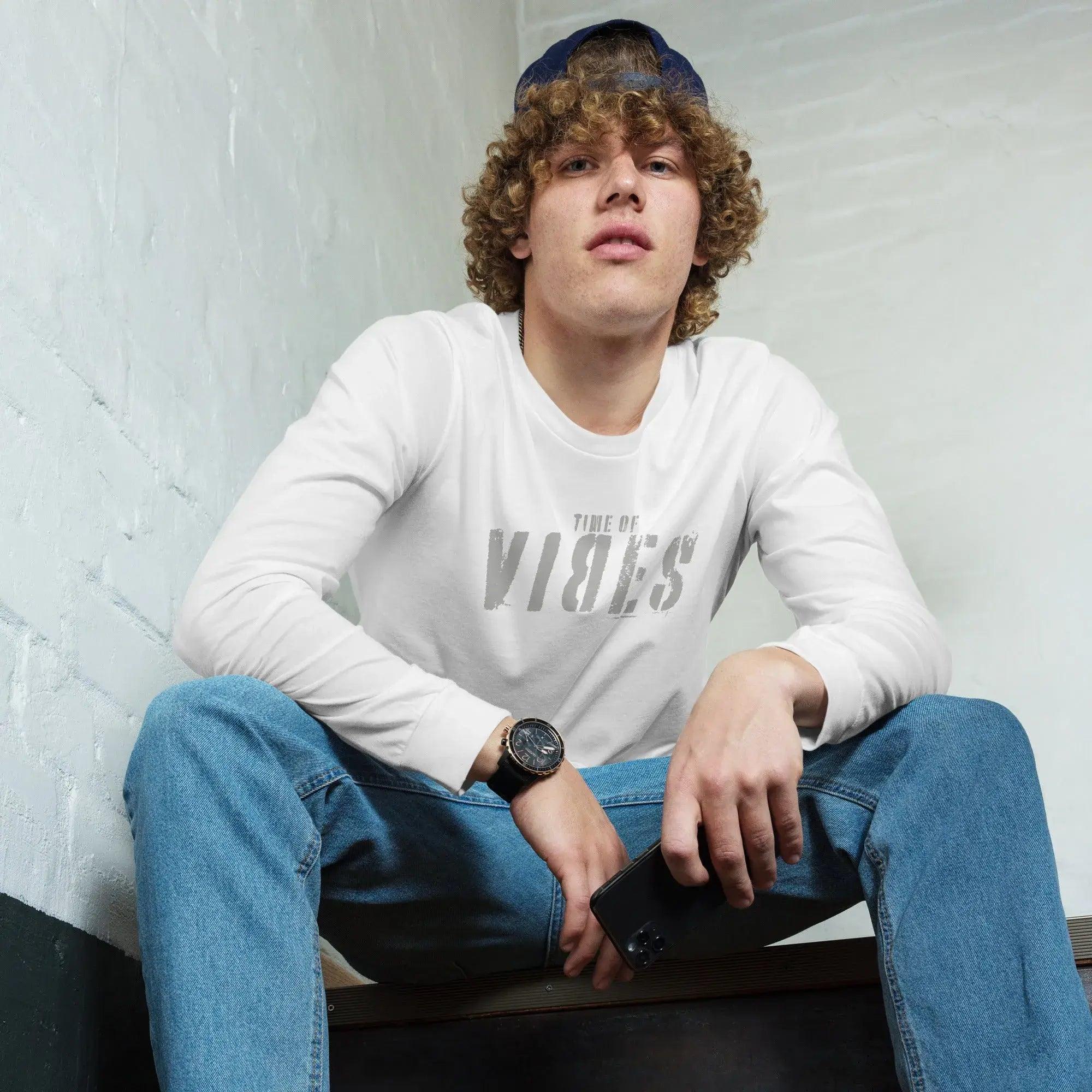 VIBES Langarmshirt Baumwolle Unisex (Weiß) - Time Of Vibes