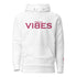 Weißer Unisex Hoodie mit Aufschrift TIME OF VIBES in Rot, Frontansicht, Modeartikel
