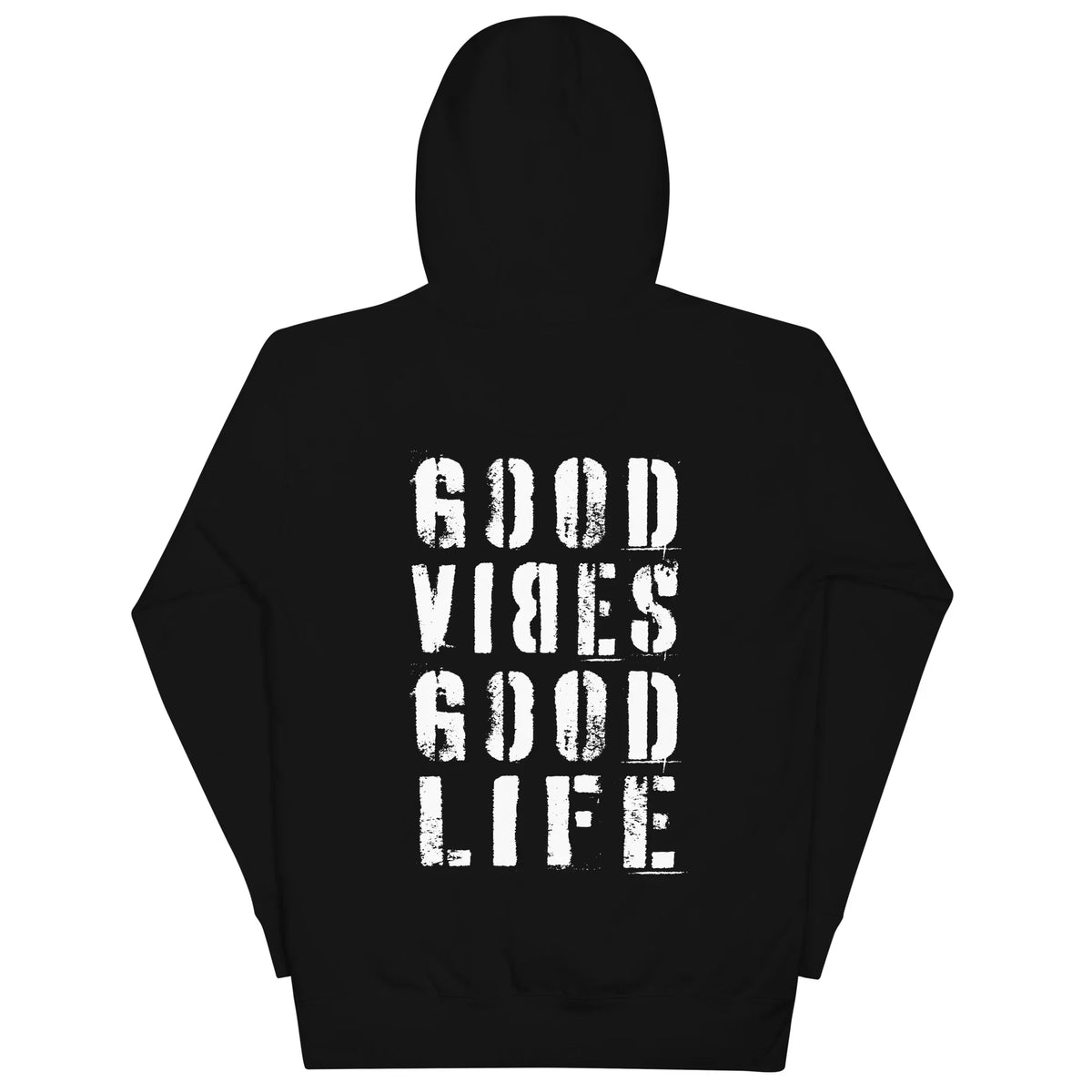 Rückseite eines schwarzen CREWILD Hoodies mit weißem &