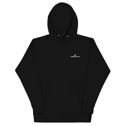 Schwarzer Unisex-Hoodie von CREWILD mit kleinem Logo-Print auf der Brust