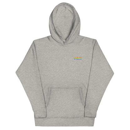 Grauer CREWILD Hoodie von Time Of Vibes mit buntem LGBTQ Good-Vibes Stick auf der Brust
