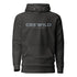 Dunkelgrauer Hoodie mit weißem "CREWILD FIND YOUR VIBES" Aufdruck auf der Brust