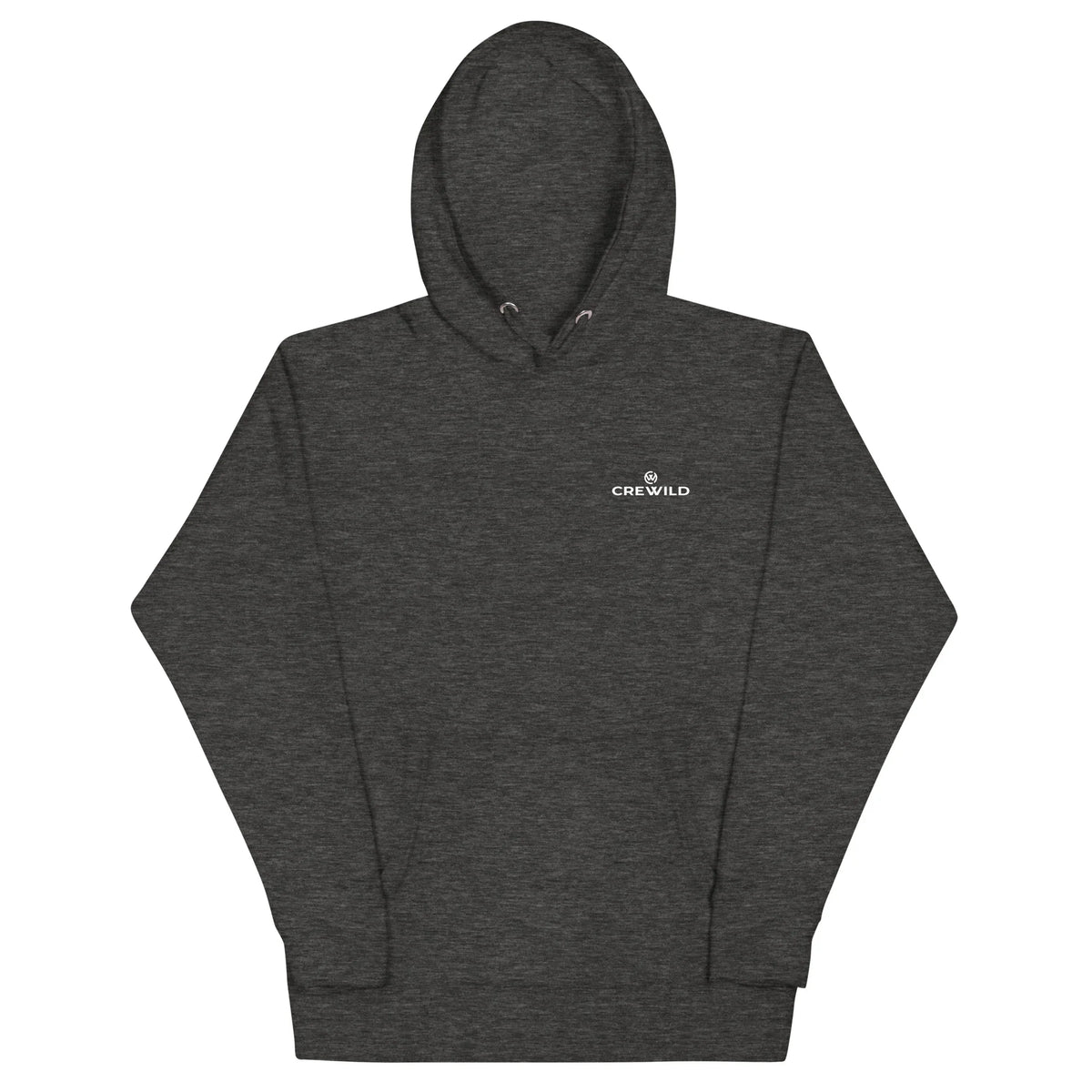 Dunkelgrauer Unisex Hoodie von CREWILD mit kleinem Logo auf der Brust