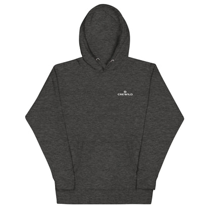Dunkelgrauer Unisex Hoodie von CREWILD mit kleinem Logo auf der Brust