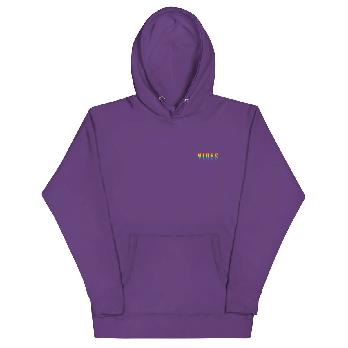 Lila Unisex Hoodie von Time Of Vibes mit regenbogenfarbenem VIBES-Schriftzug