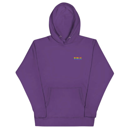 Lila Unisex Hoodie von Time Of Vibes mit regenbogenfarbenem VIBES-Schriftzug