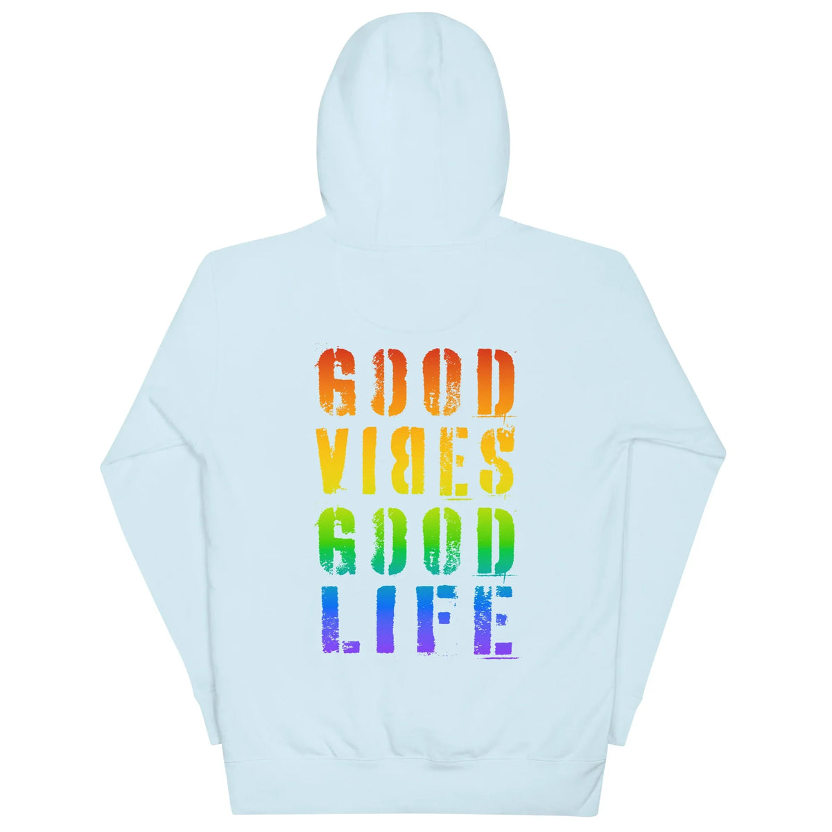 Hellblauer Time Of Vibes Hoodie mit Regenbogen-Print &