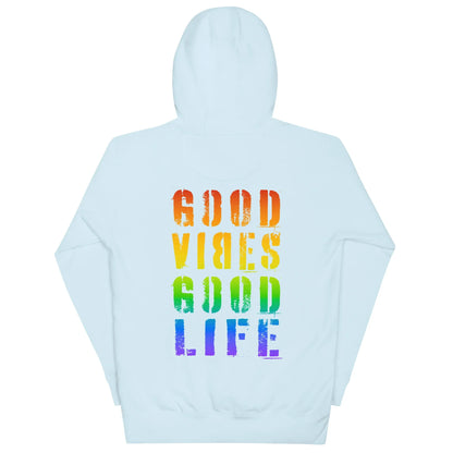 Hellblauer Time Of Vibes Hoodie mit Regenbogen-Print &
