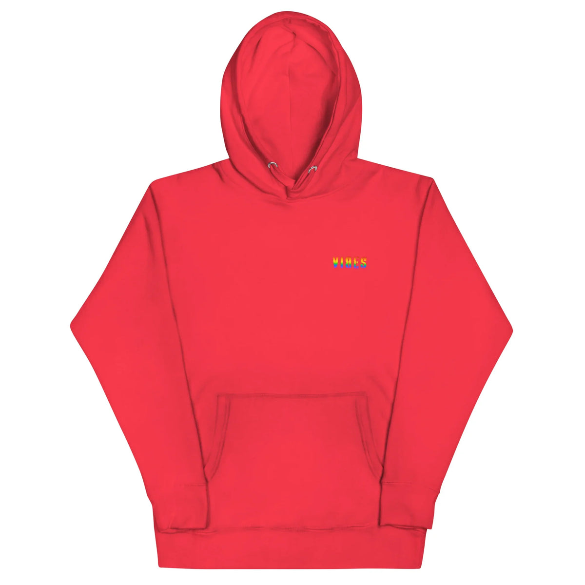 Roter CREWILD Hoodie von Time Of Vibes mit LGBTQ Regenbogen-Schriftzug auf der Brust