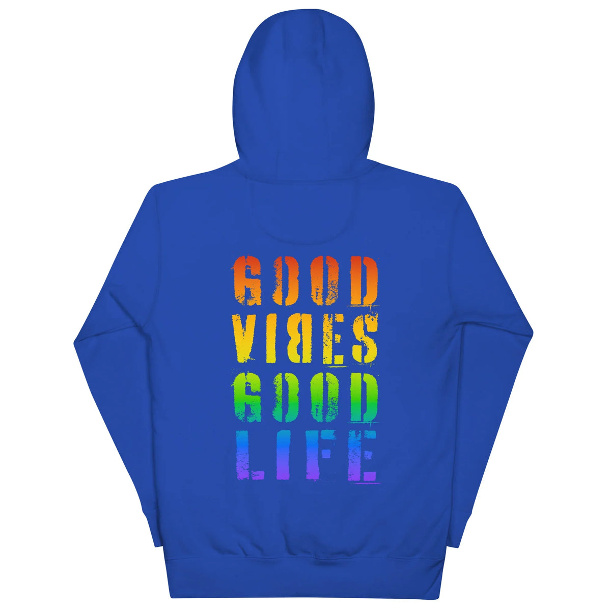 Blauer CREWILD Hoodie von Time Of Vibes mit Regenbogen-Schriftzug GOOD VIBES GOOD LIFE