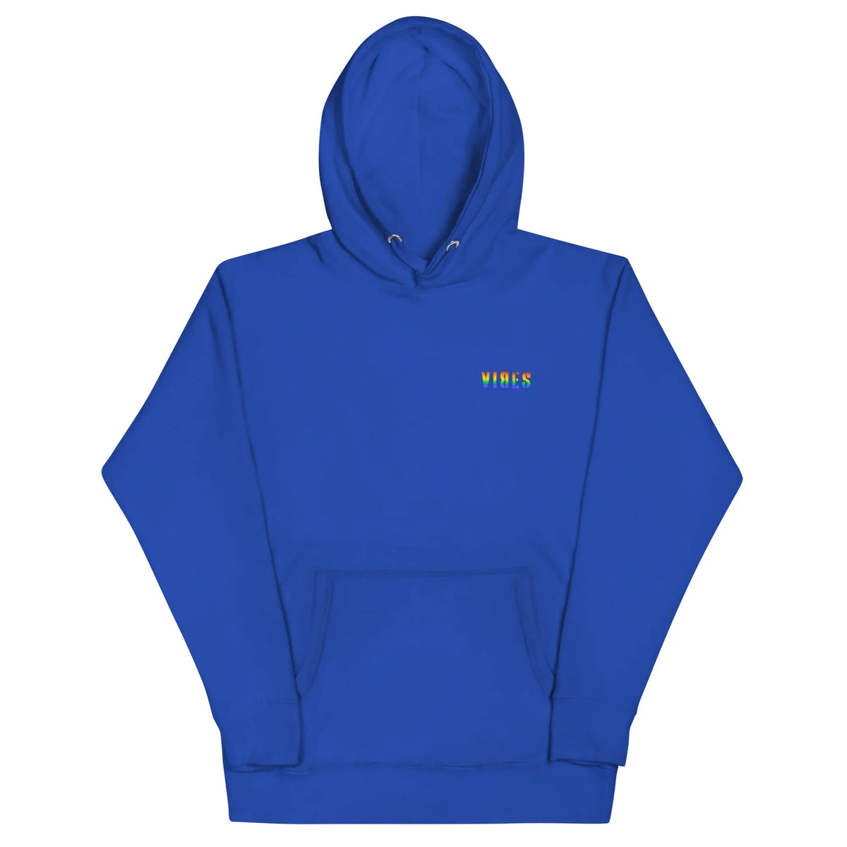 Blauer CREWILD Hoodie von Time Of Vibes mit LGBTQ-farbenem VIBES-Schriftzug