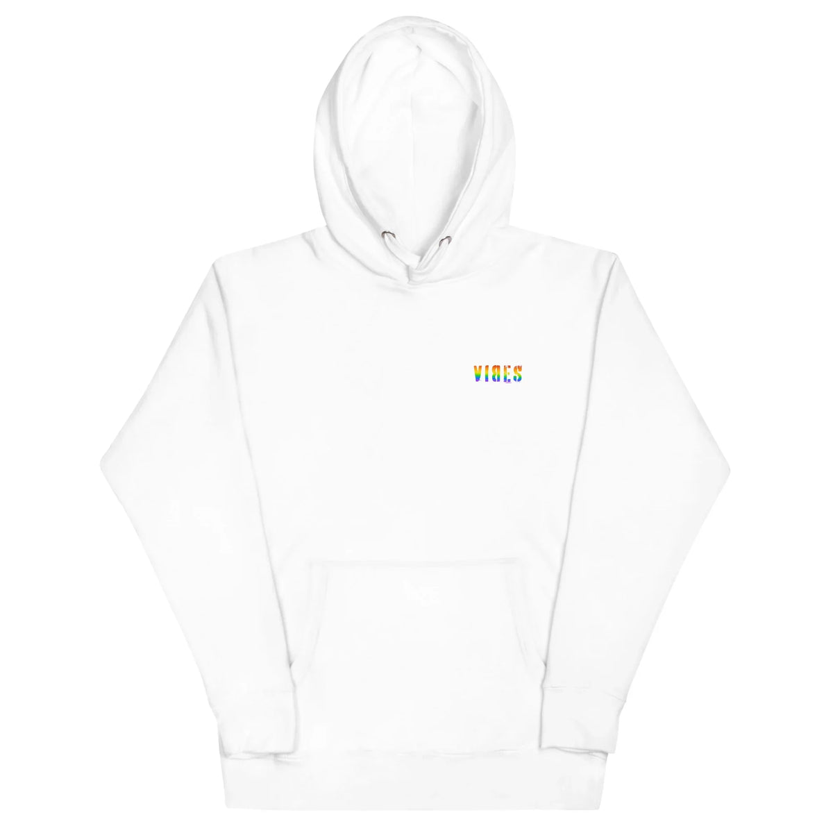 Weißer Unisex-Hoodie von Time Of Vibes mit regenbogenfarbenem &