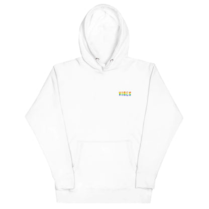 Weißer Unisex-Hoodie von Time Of Vibes mit regenbogenfarbenem &