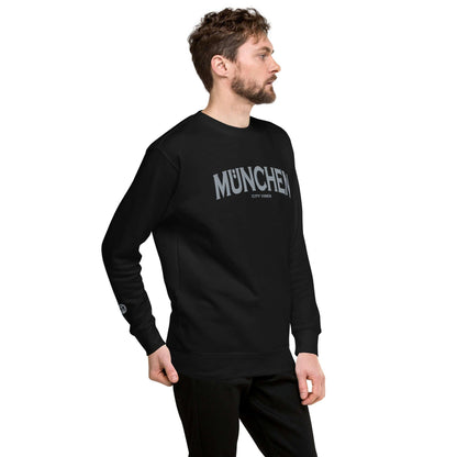 Schwarzes Unisex Sweatshirt mit MÜNCHEN City Vibes Aufdruck, seitliche Ansicht