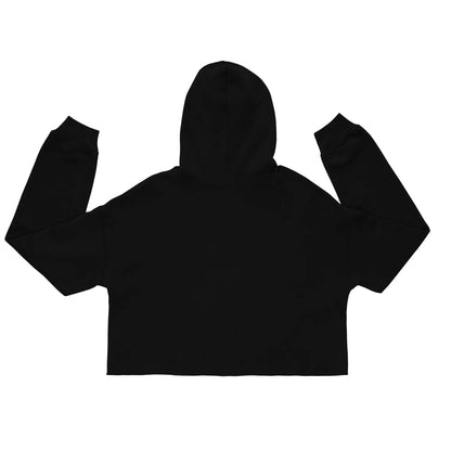 Rückansicht eines schwarzen CREWILD Crop-Hoodies für Damen