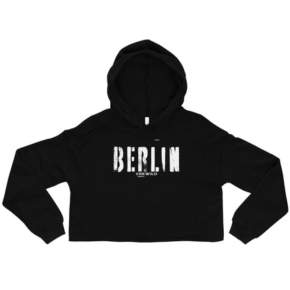 Schwarzer CREWILD Crop-Hoodie für Damen mit weißem Berlin-Schriftzug
