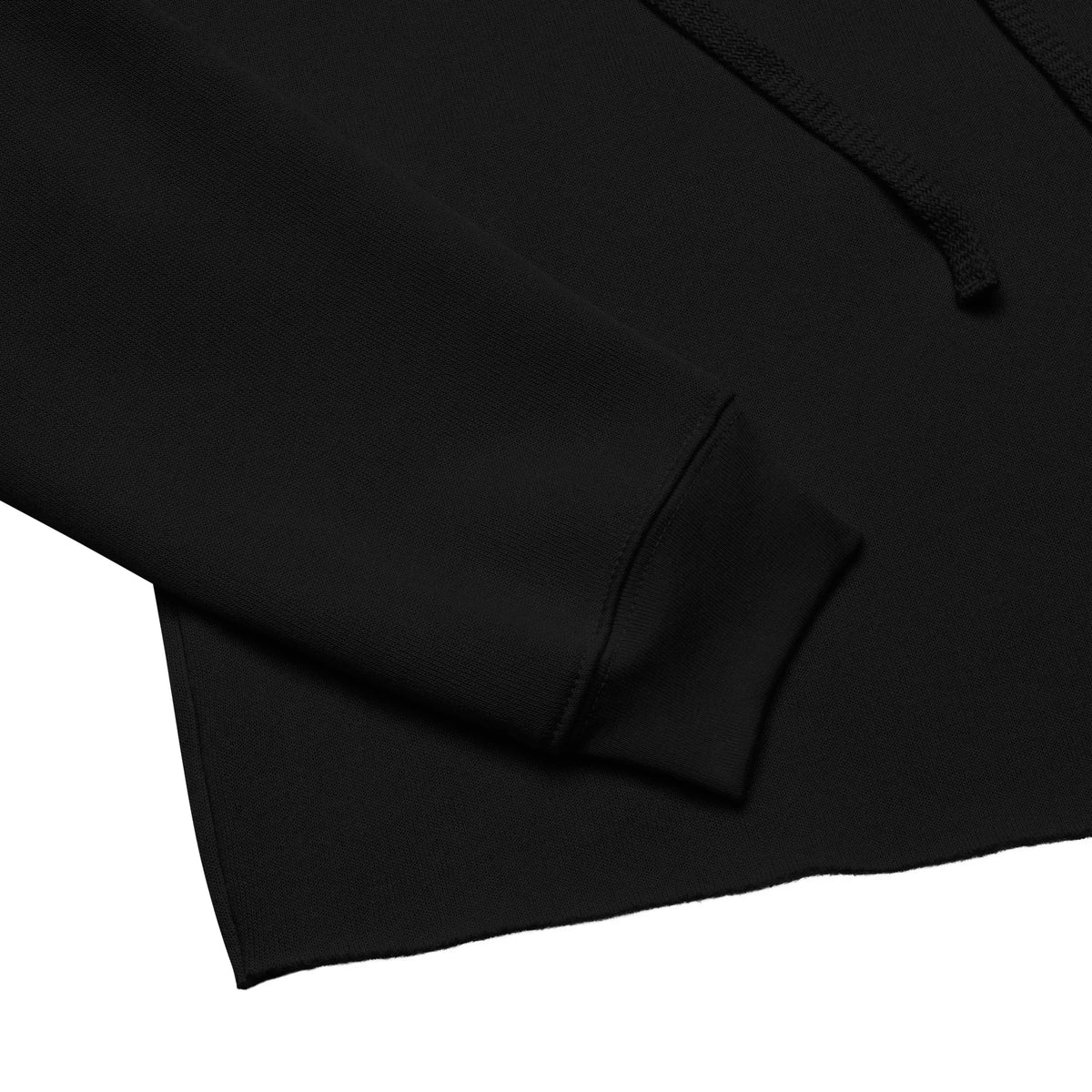 Detailansicht des schwarzen Ärmelbündchens eines CREWILD Crop-Hoodies für Damen.