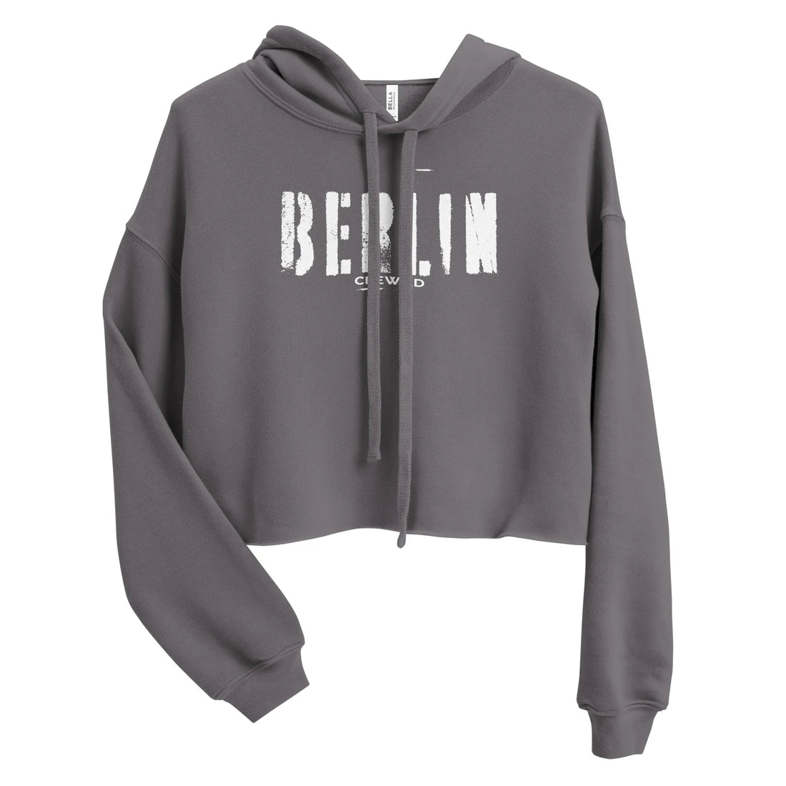 Grauer CREWILD Crop-Hoodie für Damen mit weißem BERLIN-Schriftzug