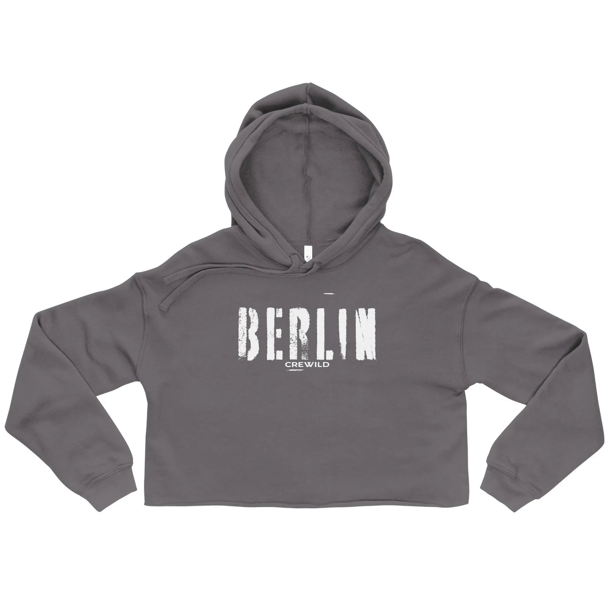 Grauer CREWILD Crop-Hoodie für Damen mit weißem Berlin-Schriftzug