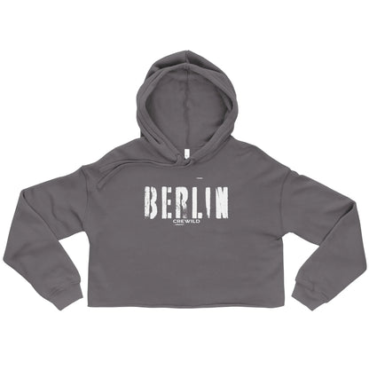 Grauer CREWILD Crop-Hoodie für Damen mit weißem Berlin-Schriftzug