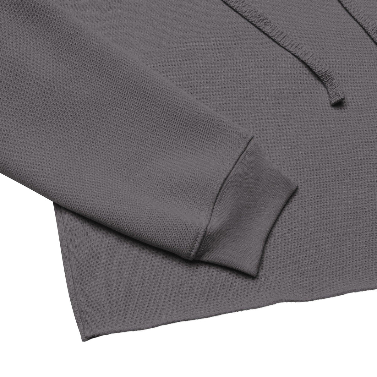 Detailansicht des Ärmelbündchens eines grauen CREWILD Crop-Hoodies für Damen