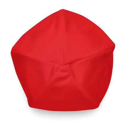 Rote Beanie Mütze aus Stoff, Draufsicht, Schlichtes Design, modisches Accessoire