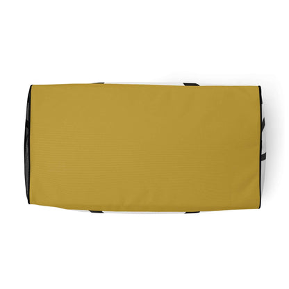 Duffle Bag mit senfgelbem Boden, schwarze Kanten, auf weißem Hintergrund