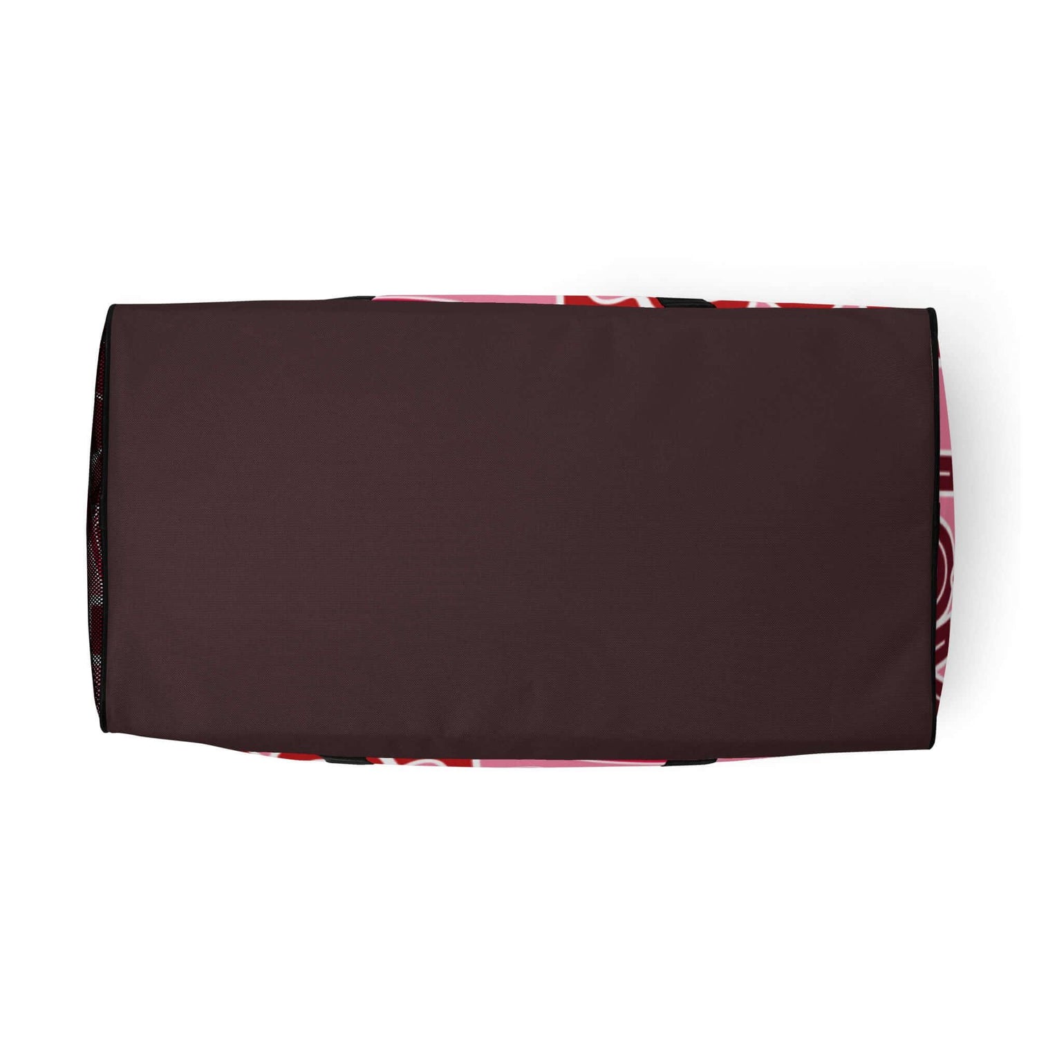 Duffle Bag mit dunklem, einfarbigem Boden und gemusterten Seiten auf weißem Hintergrund