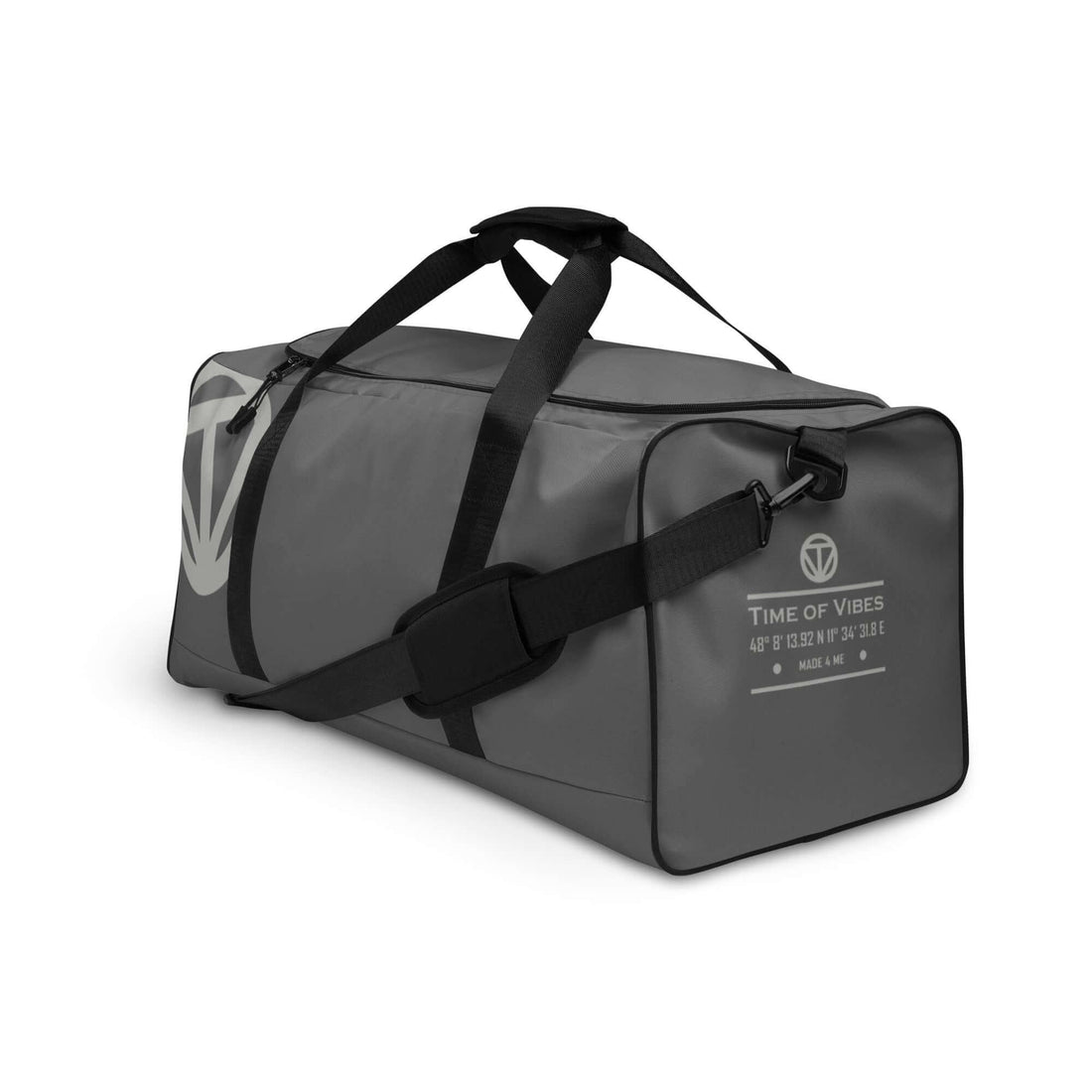 all-over-print-duffle-bag-white-left-front-62a9df9da262c - Time Of Vibes