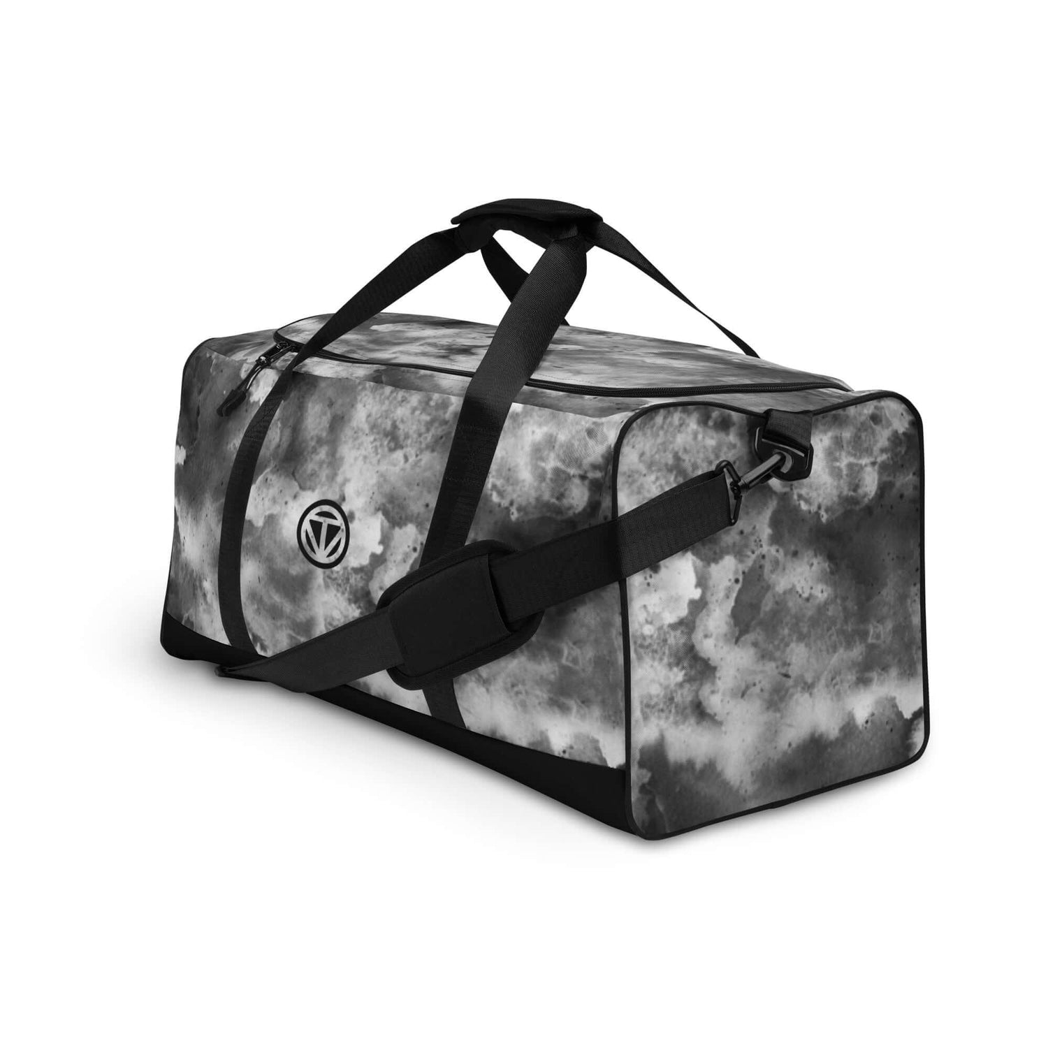 Sporttasche mit schwarz-weißem Wolkenmuster und Logo, Duffle Bag, verstellbarem Gurt