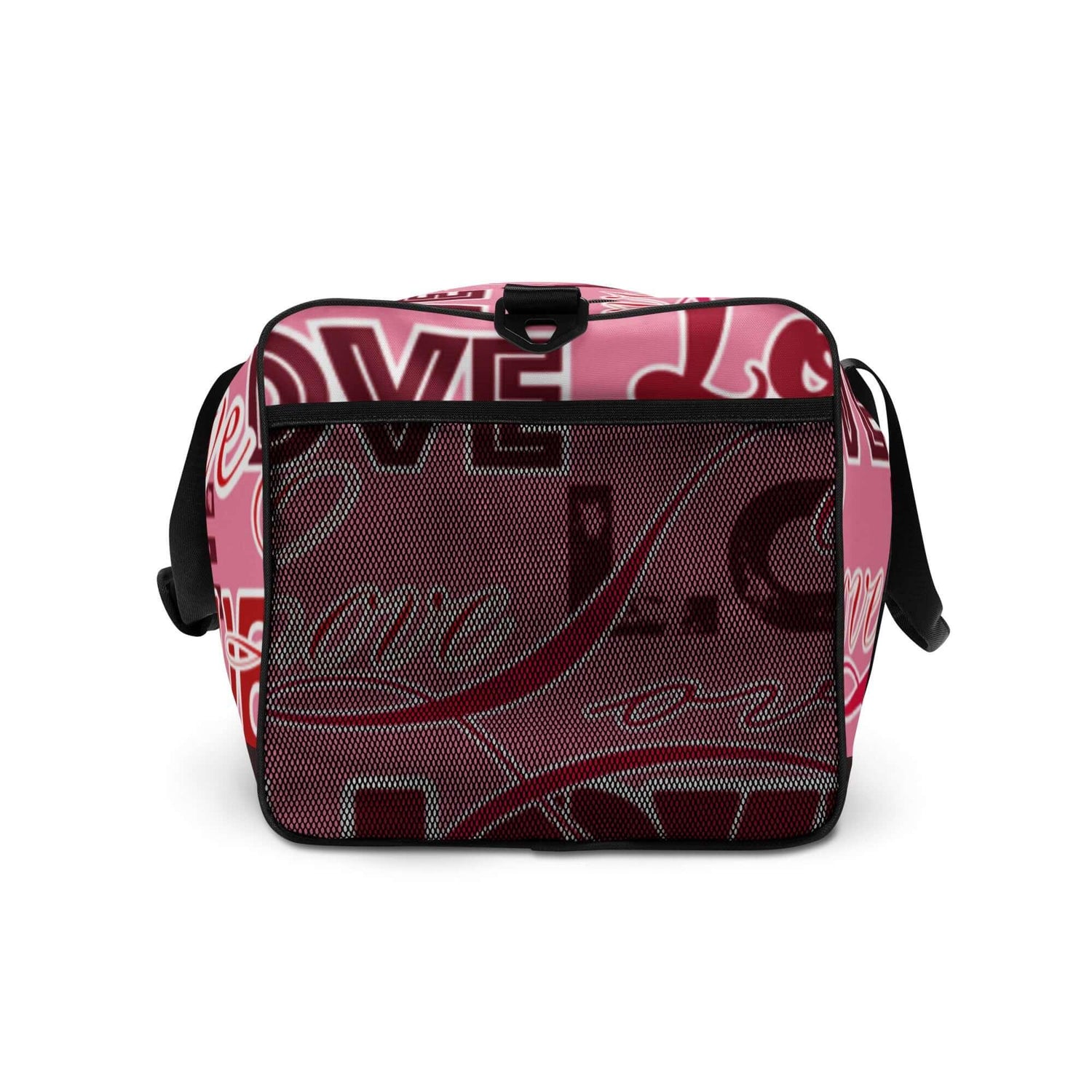 Pink Duffle Bag mit schwarzen Trägern, Aufdruck &