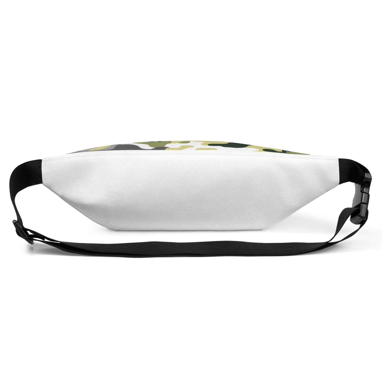 Weiße Gürteltasche mit schwarzem Riemen, Rückansicht, minimalistisch, Unisex-Design