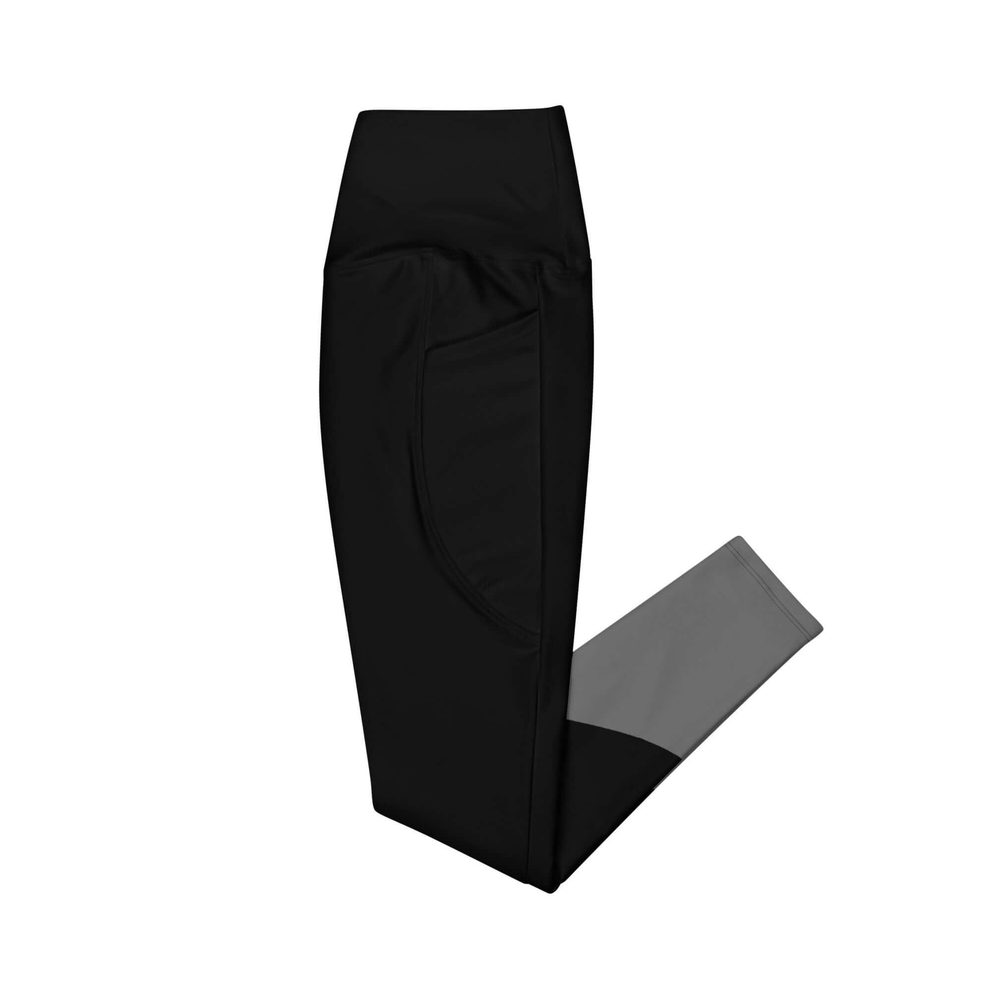 Schwarze Leggings mit Tasche und grauem Bein, Sporthose für Damen Produktfoto