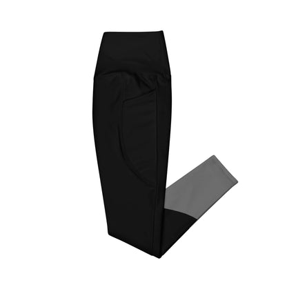 Schwarze Leggings mit Tasche und grauem Bein, Sporthose für Damen Produktfoto