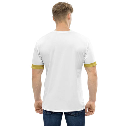Herren T-Shirt weiß mit goldenen Ärmeln, Rückansicht, lässige Mode