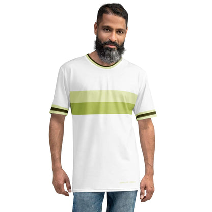 Herren T-Shirt weiß mit grünem Streifen, Rundhalsausschnitt und kurzen Ärmeln, lässige Mode