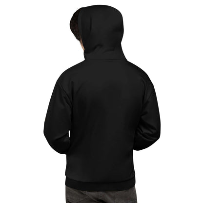 Schwarzer Unisex Hoodie Rückseite, schlichtes Design, Kapuzenpullover für Herren und Damen